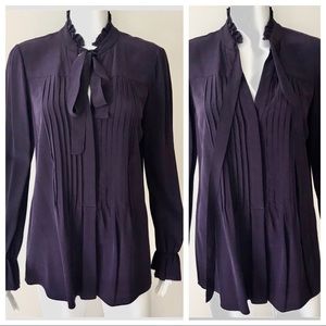 Elie Tahari Silk Long Sleeve Bow Ruffled Top S/P